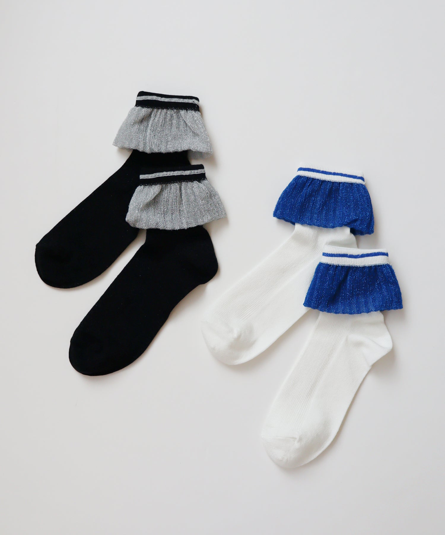 〈TIME SALE〉【2足組】シャイニーフリル ショートソックス