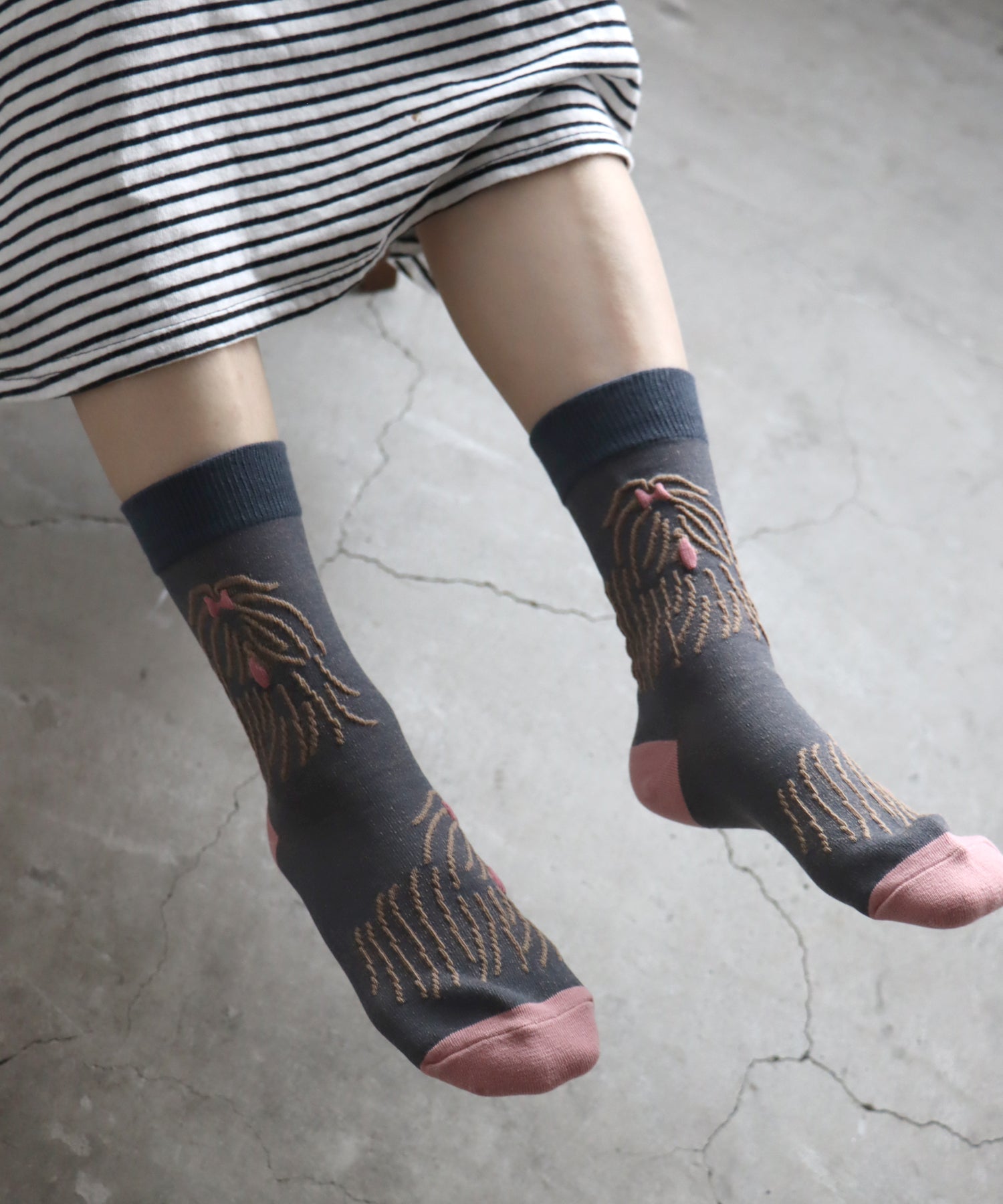 〈TIME SALE〉【2足組】ドローイングドッグ クルーソックス