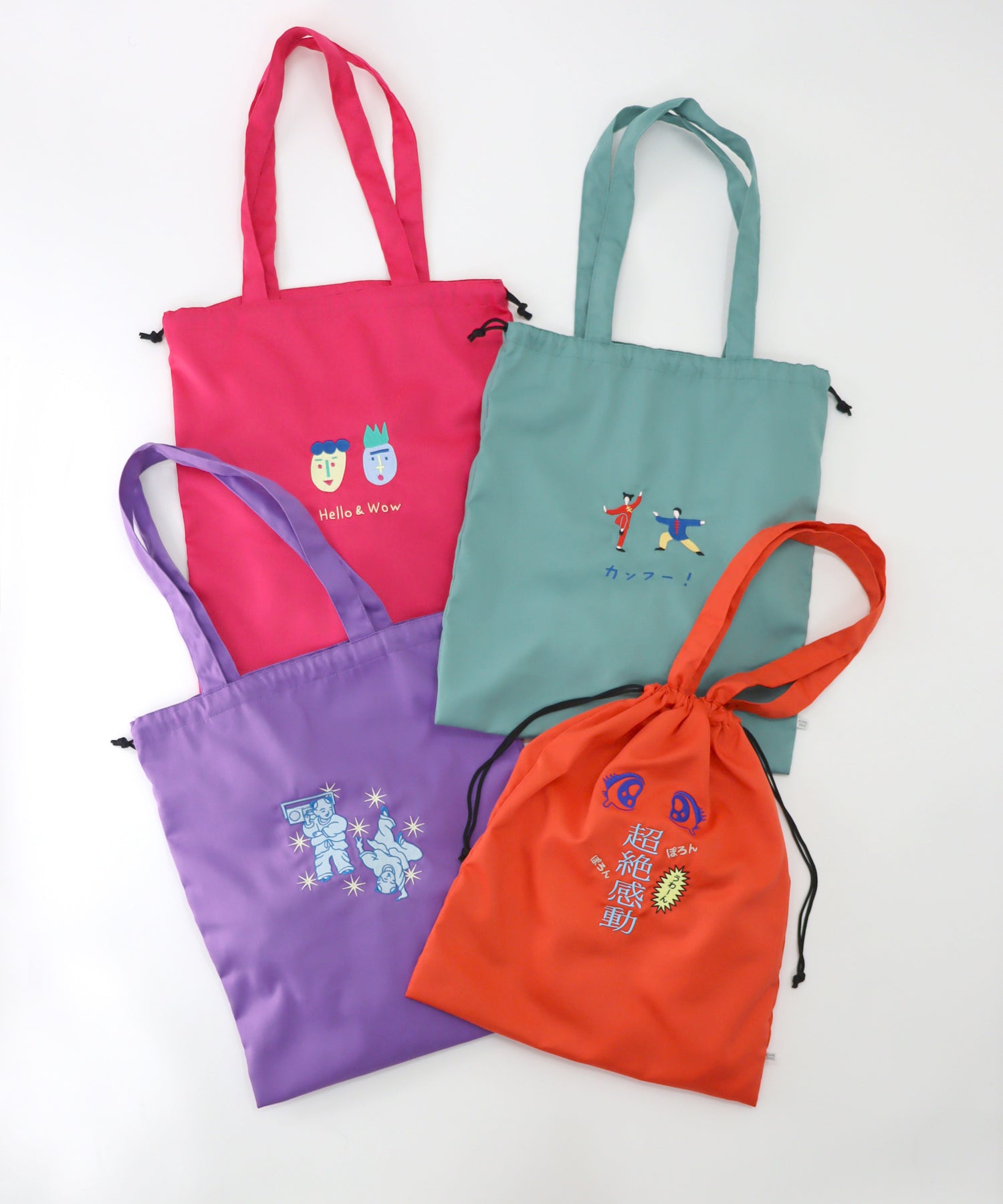 ★予約アイテム10％OFF★ コミカル刺繍 巾着バッグ