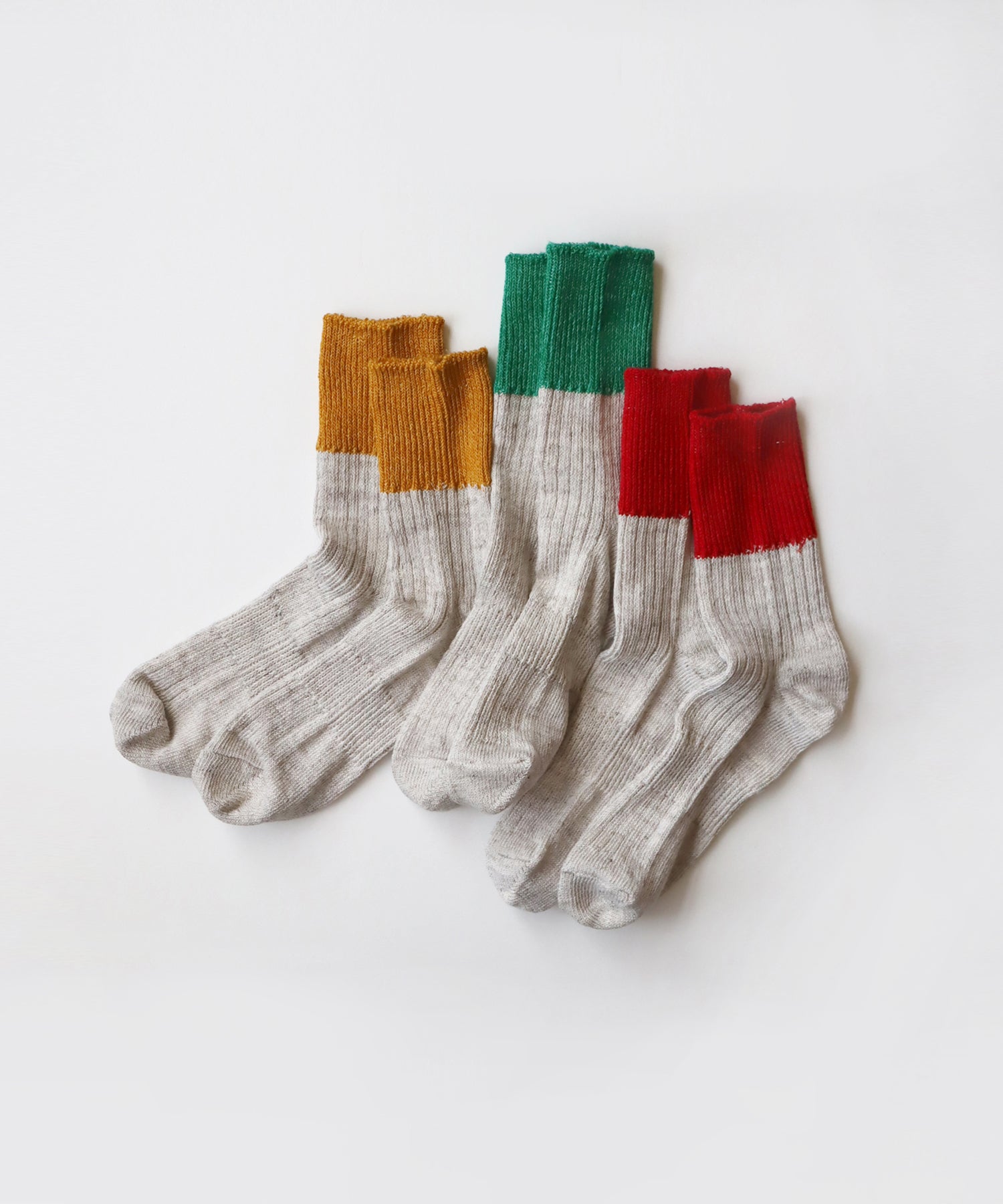 【1P】リネン×コットン バイカラー リブ ショートソックス