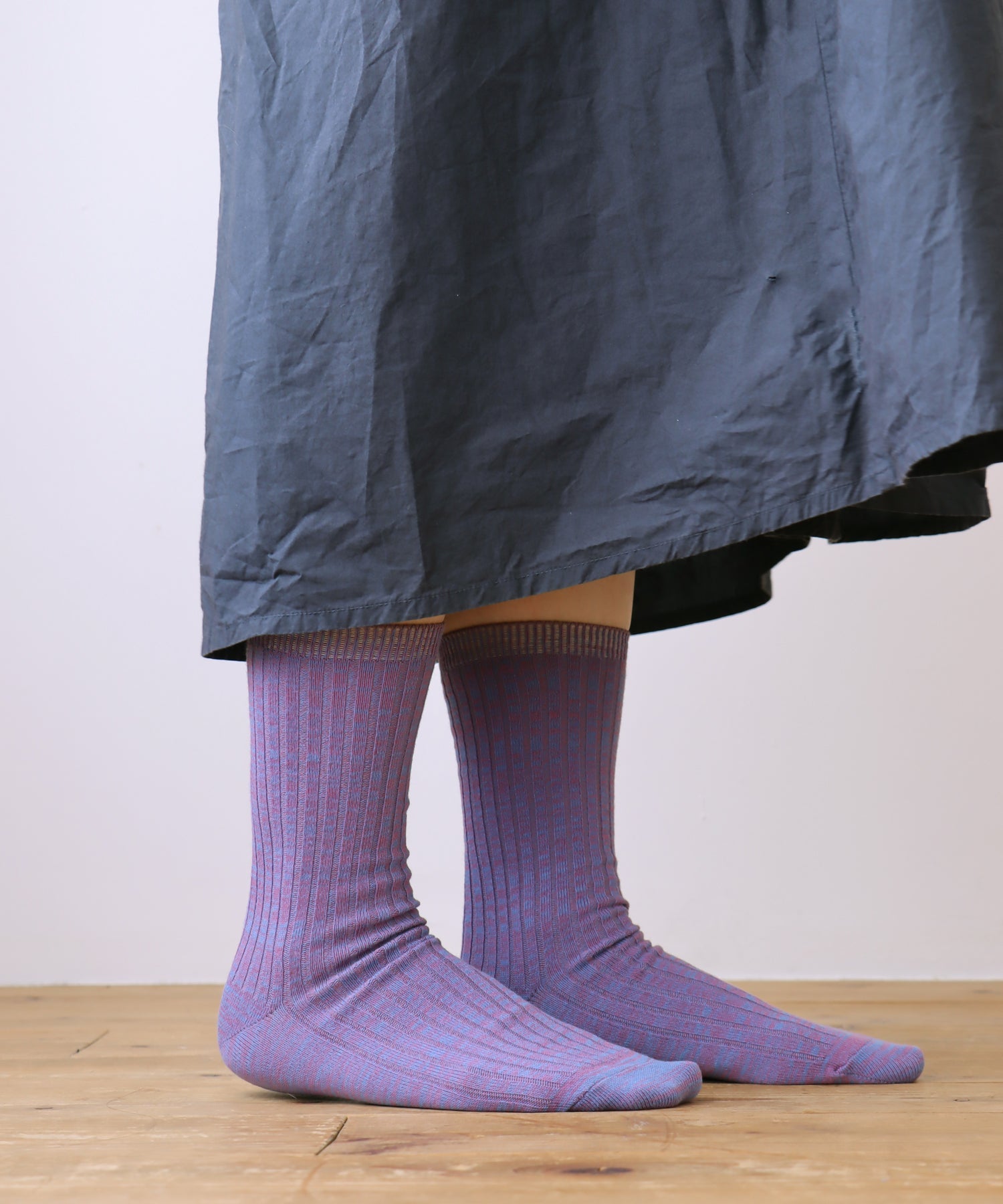 【1P】コットン リネン リブ クルーソックス