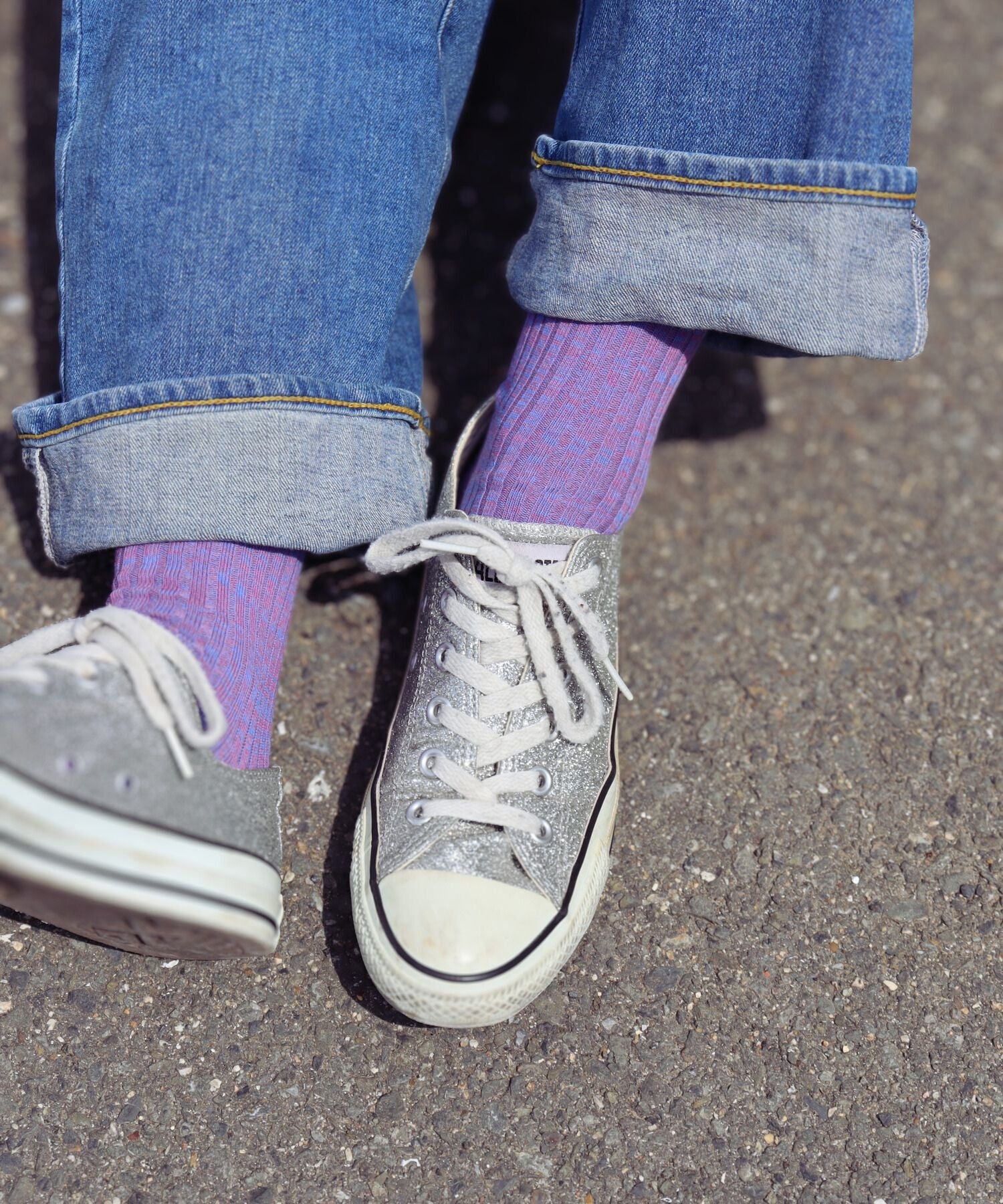 【1P】コットン リネン リブ クルーソックス