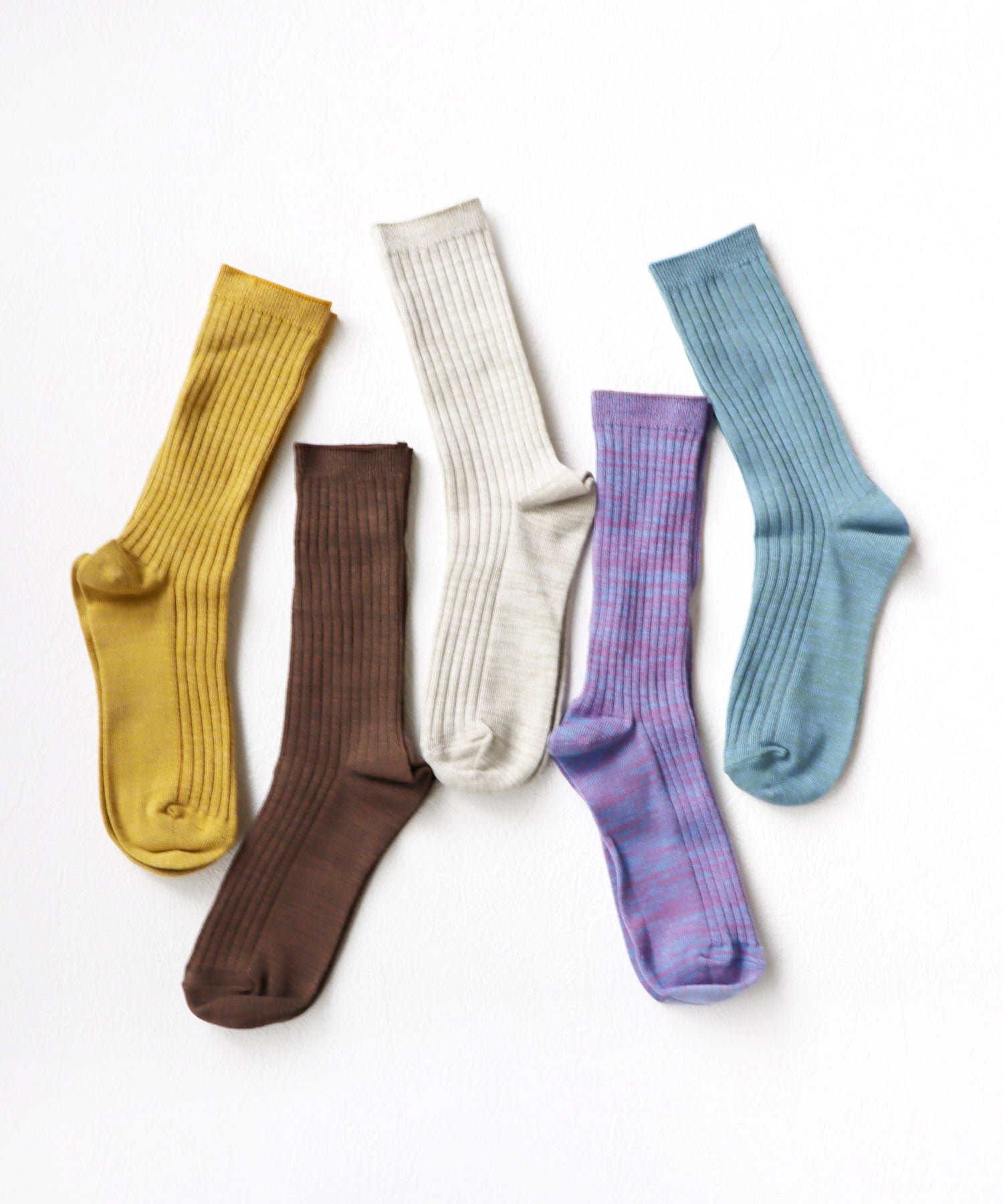 【1P】コットン リネン リブ クルーソックス