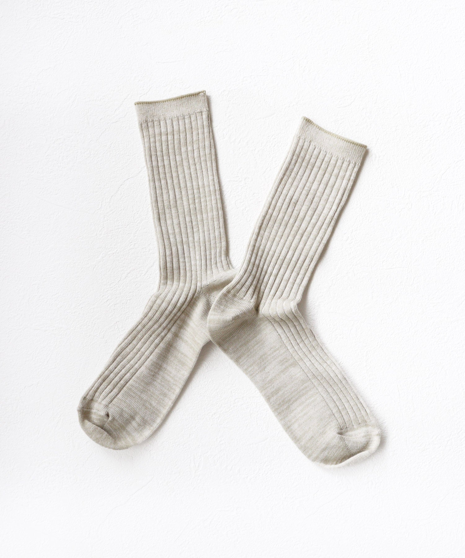 【1P】コットン リネン リブ クルーソックス