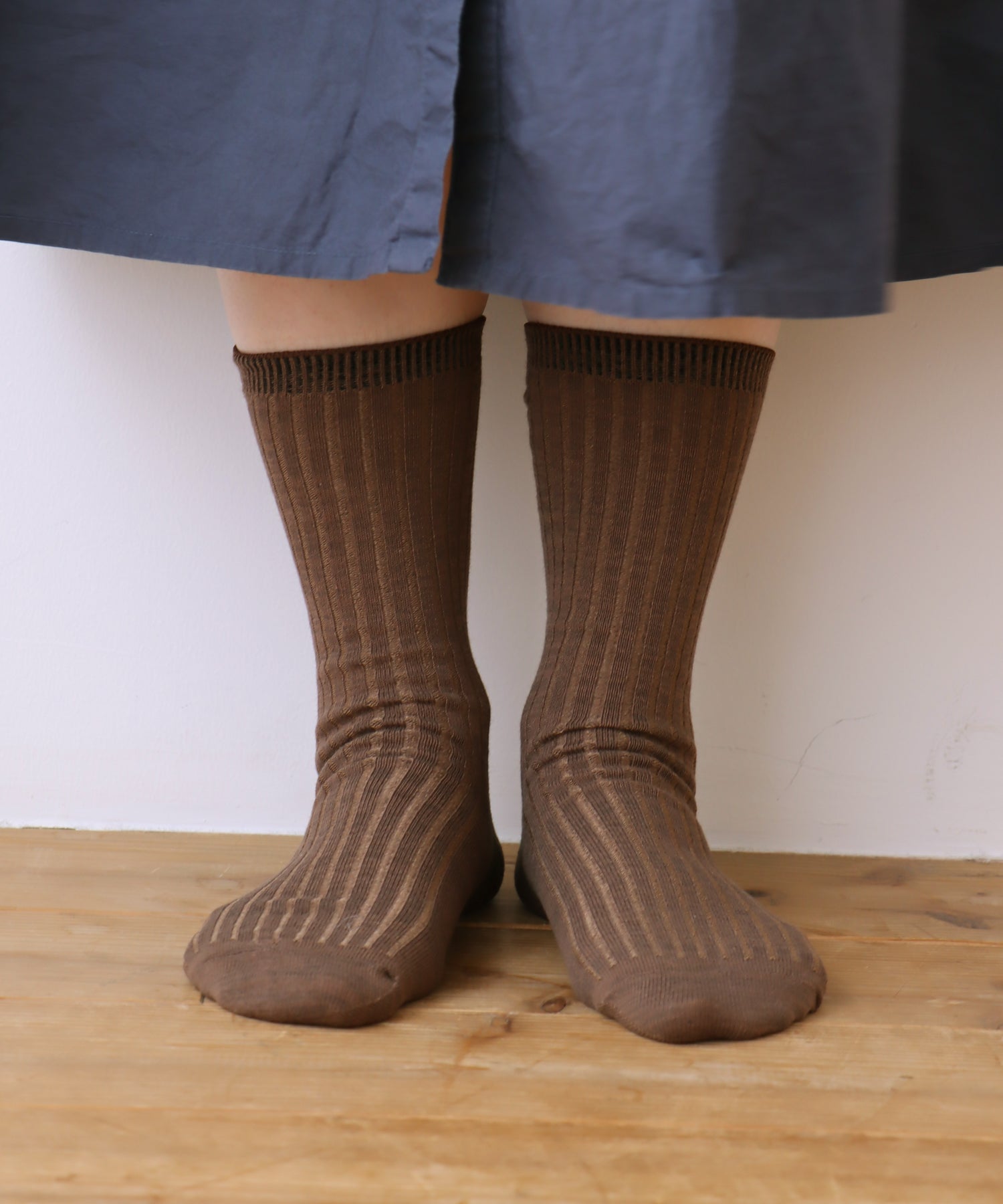 【1P】コットン リネン リブ クルーソックス