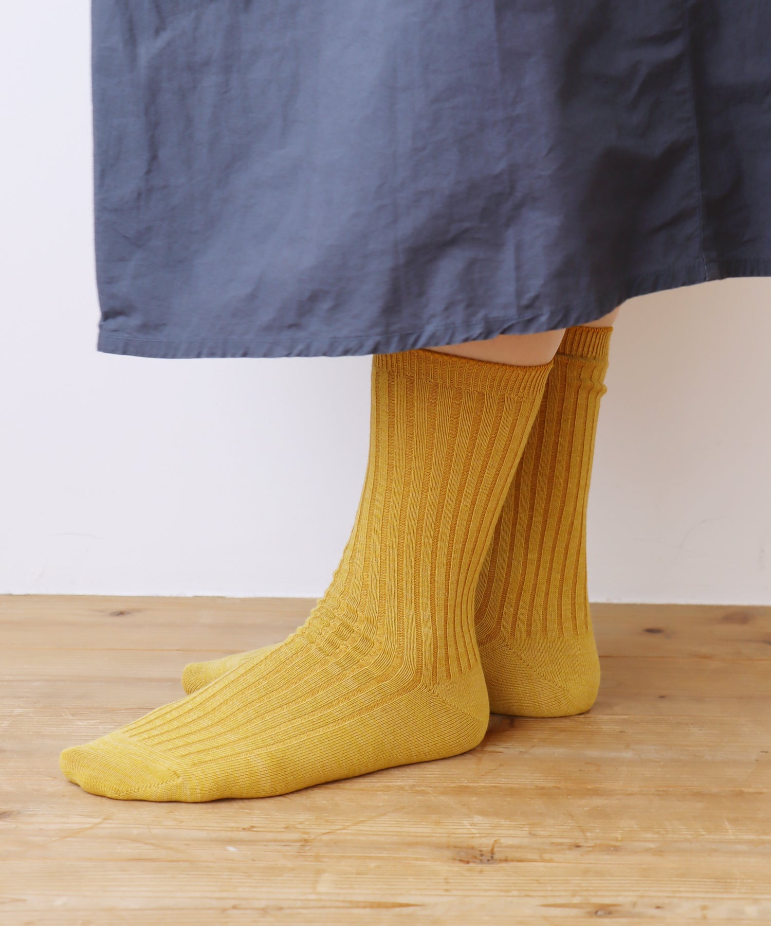 【1P】コットン リネン リブ クルーソックス