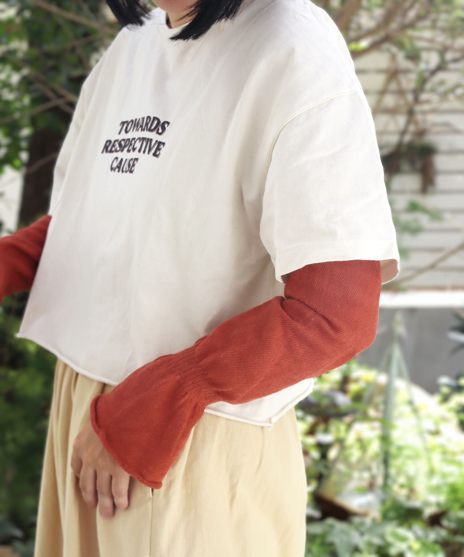 UV加工 コットンリネン ゆる編み アームカバー