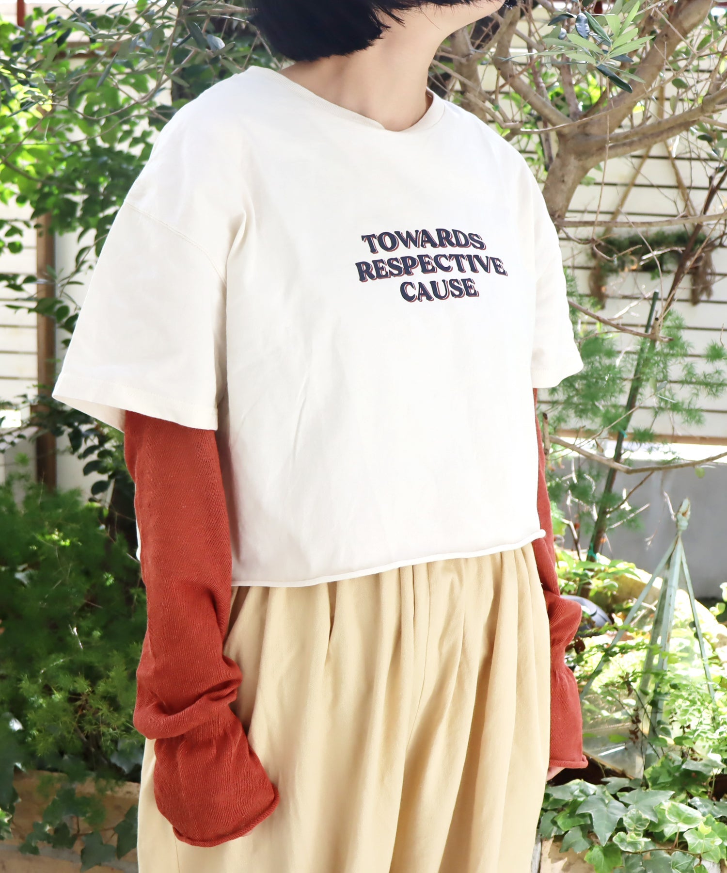 UV加工 コットンリネン ゆる編み アームカバー