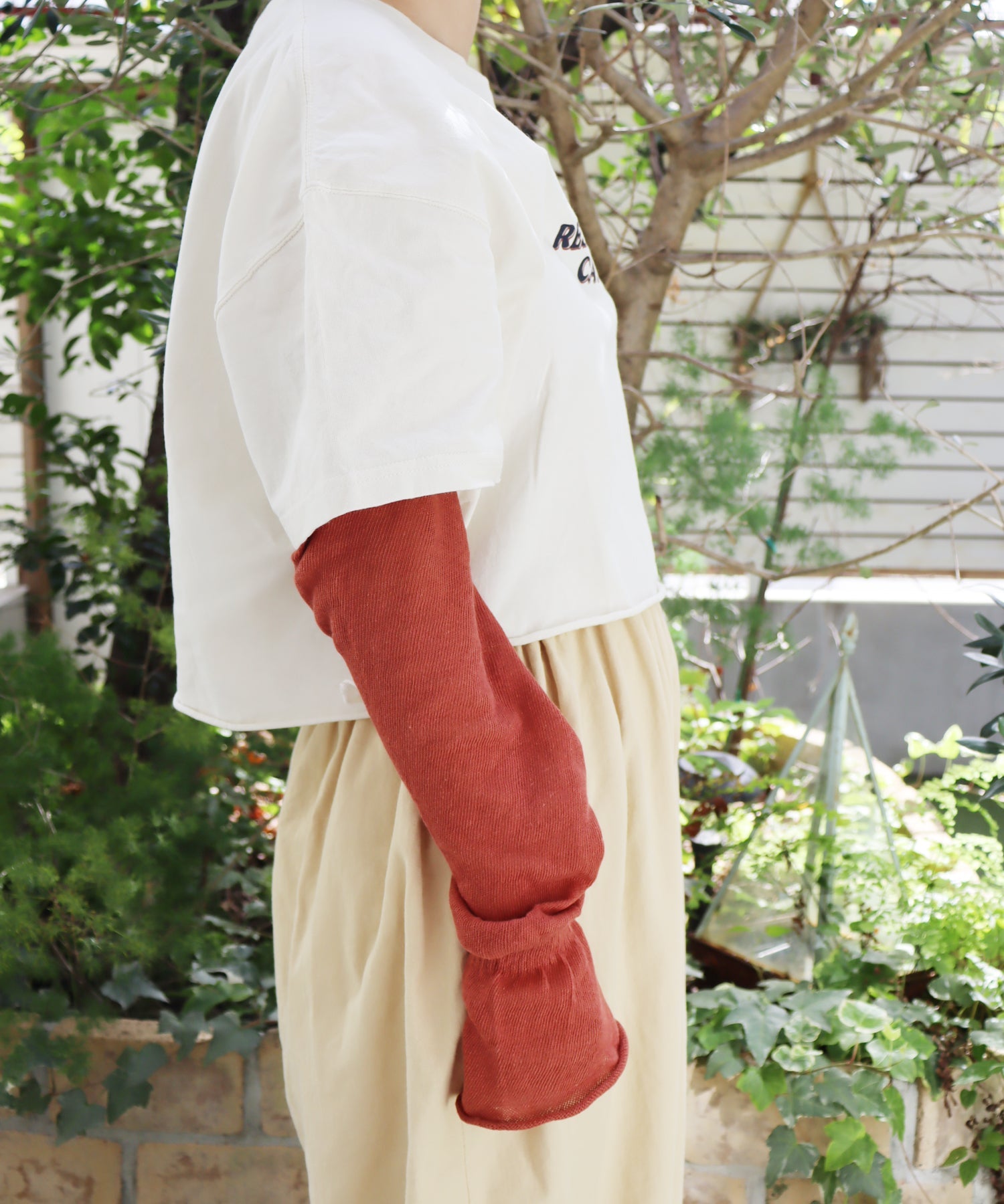 UV加工 コットンリネン ゆる編み アームカバー